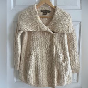 Inis Crafts Womens 100% Merino Wool Chunky Knit Cream Cardigan Sweater Size M